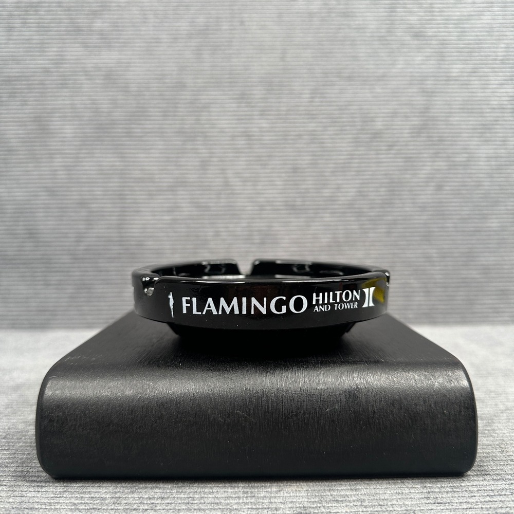 Vintage Flamingo Hilton and Tower Las Vegas Black Glass Ashtray Casino Decor